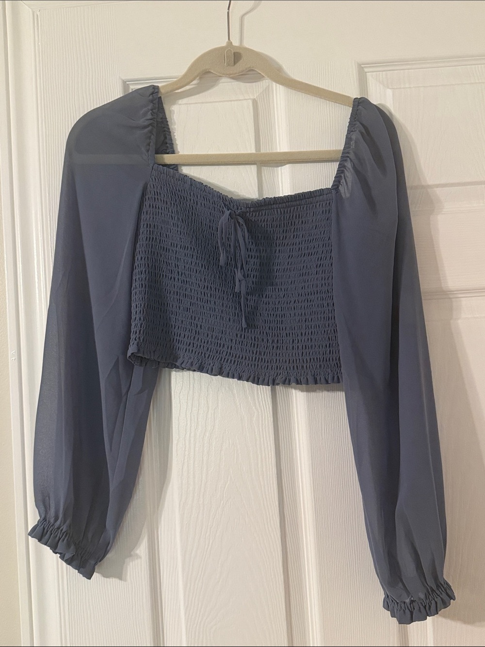 Wilfred Smocked Square-Neck Crop Top - Slate Blue